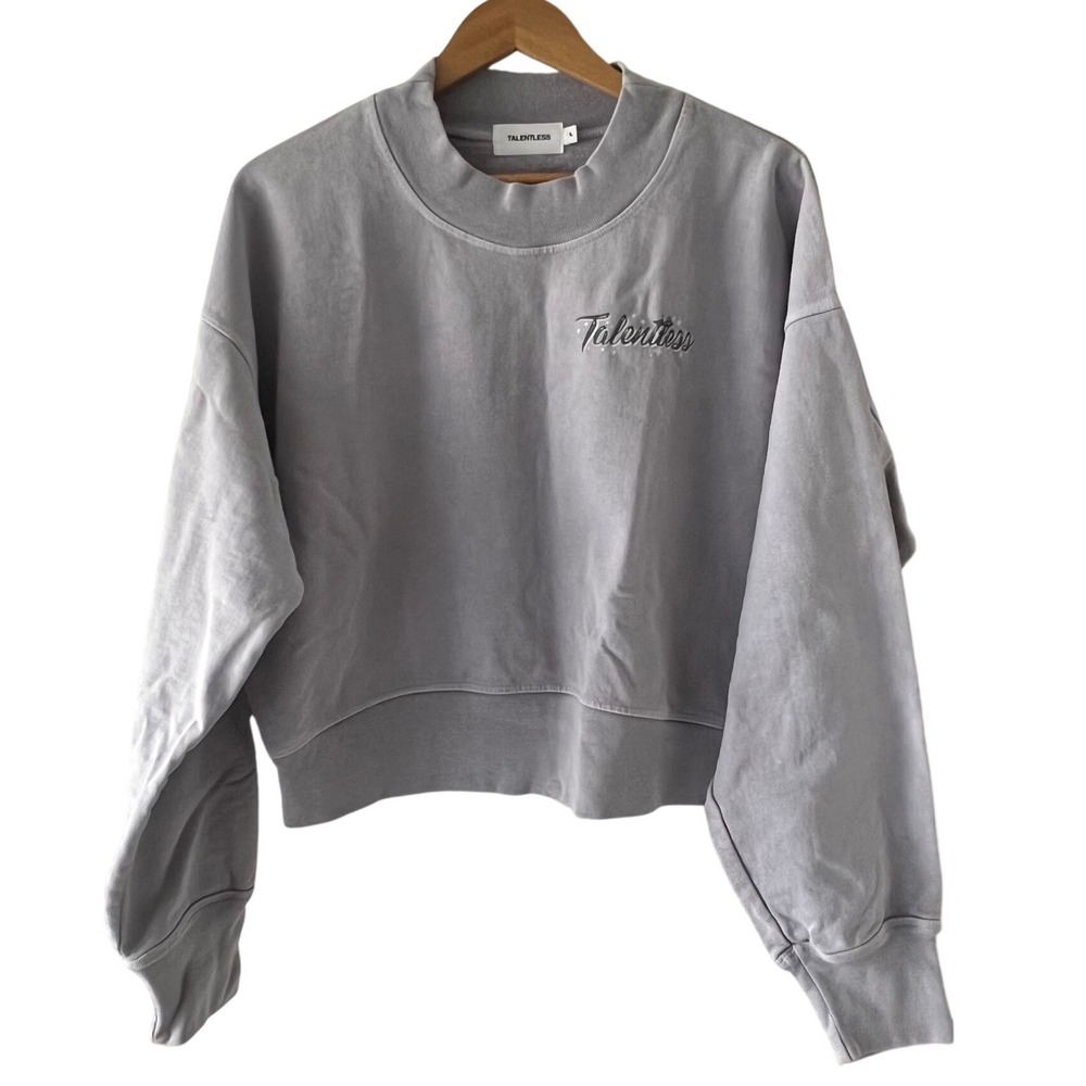Talentless Womens Grey Cropped Mock Neck‎ Sweatshirt Cotton Streetwear Casual L
